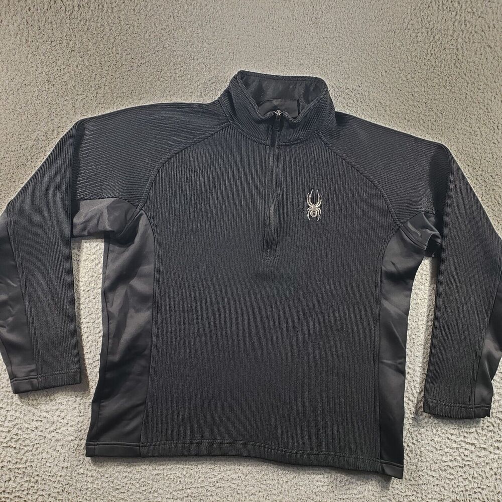 Spyder Sweatshirt Men's Large Black 1/2 Zip Knit Pullover Golf Sweater Stretch